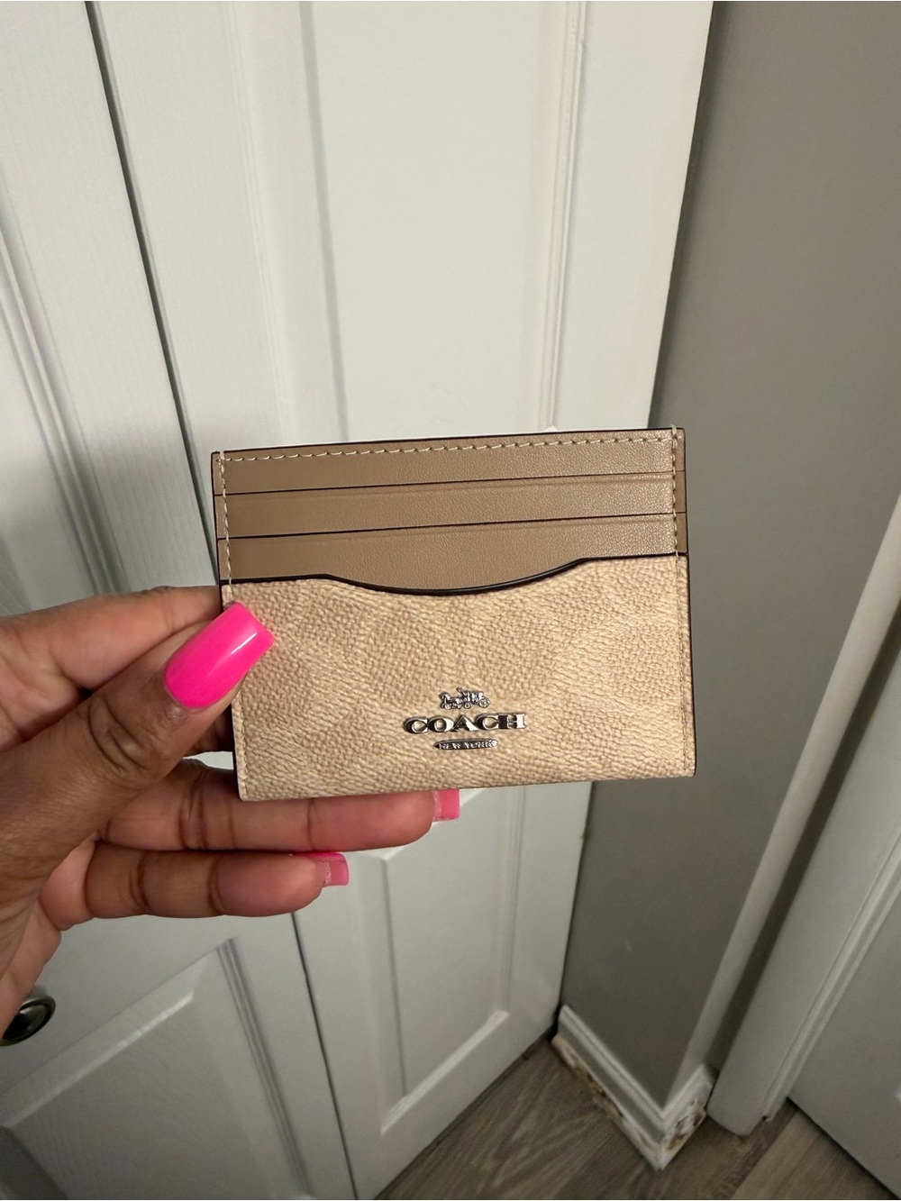 Coach Beige and Taupe Signature Card Holder